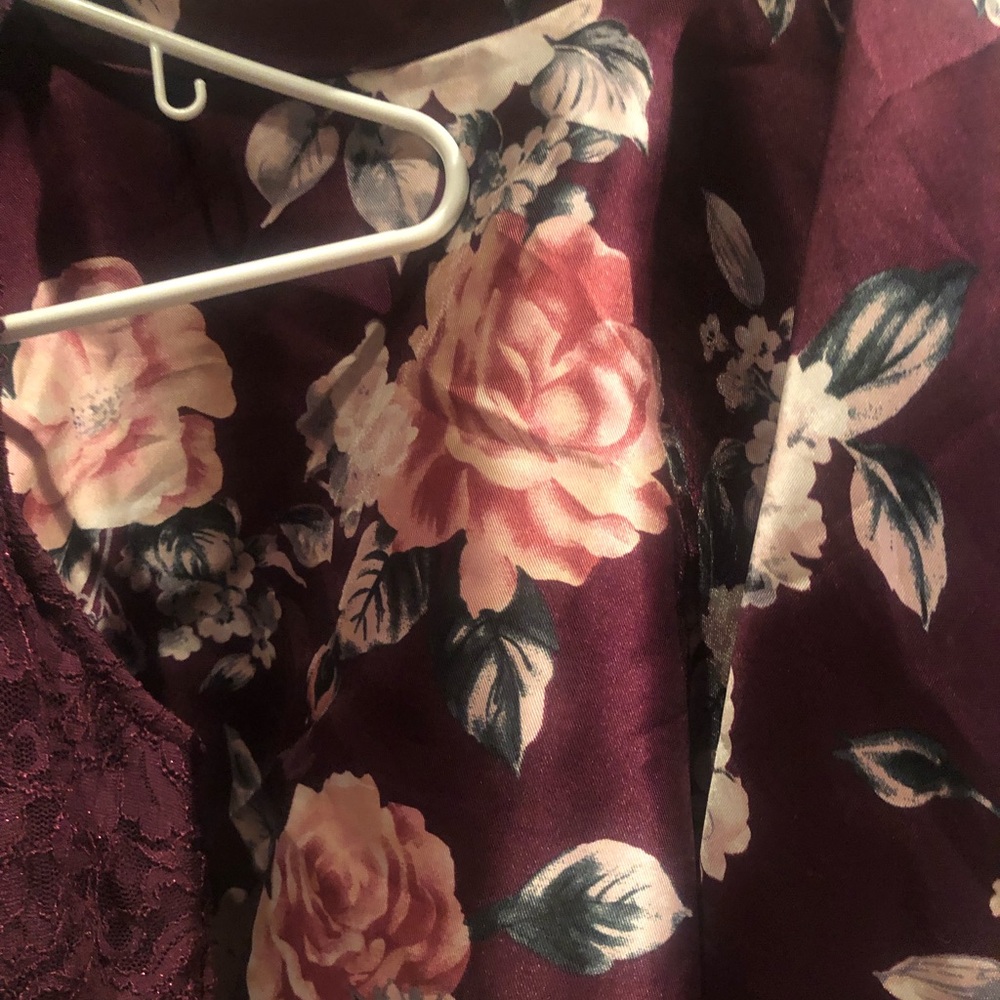 Two piece maroon/burgundy purple skirt and top.